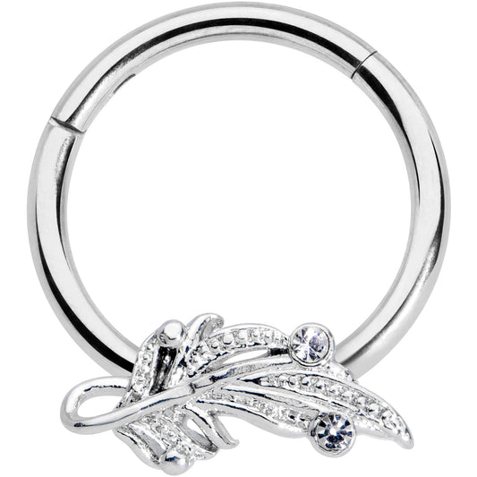 16G 3/8 Clear Gem Elegant Swirl Hinged Segment Ring