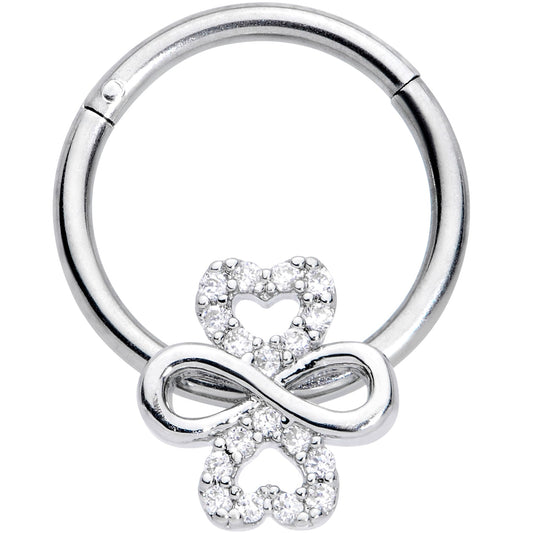 16G 3/8 Clear Gem Heart Shamrock St Patricks Hinged Segment Ring