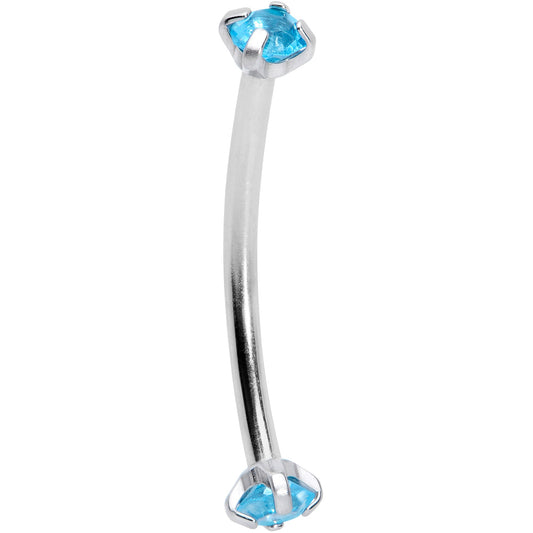 16G 9/16 Aqua CZ Gem End Curved Barbell