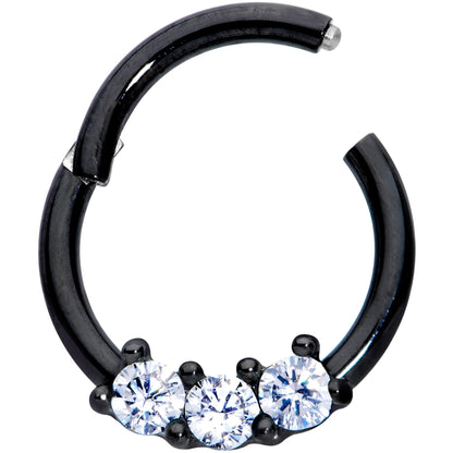 16G 5/16 Clear CZ Gem Black Trio Hinged Segment Ring