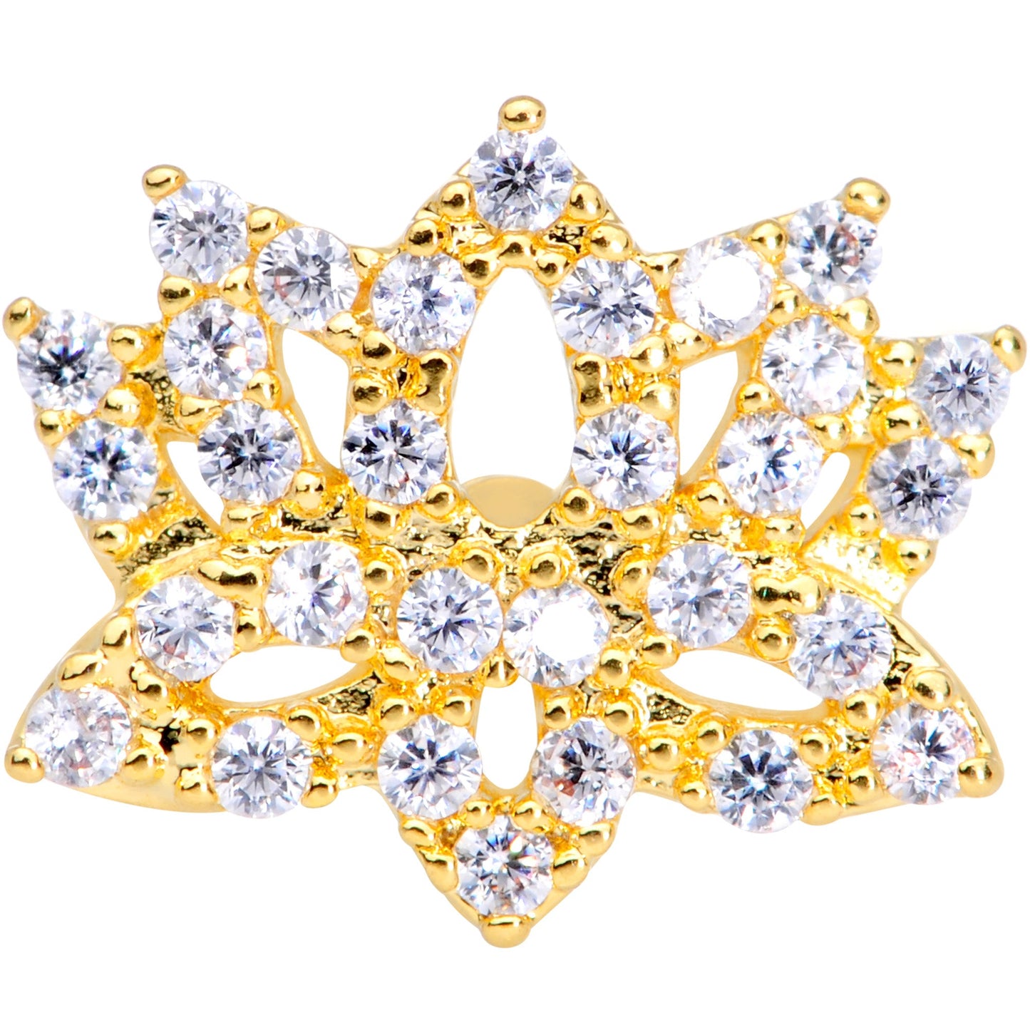 16G 5/16 Clear CZ Gem Gold Tone Lotus Flower Labret Monroe Tragus