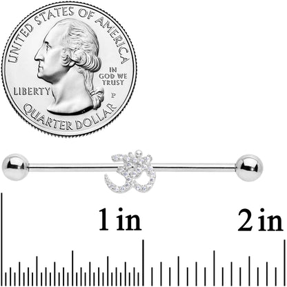 14G Clear CZ Gem Amazing Om Industrial Barbell 38mm