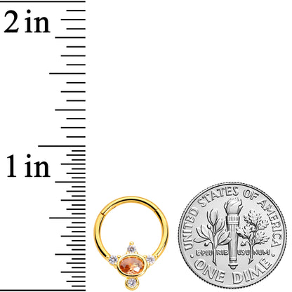 16G 3/8 Orange CZ Gem Gold Tone Elegant Oval Hinged Segment Ring