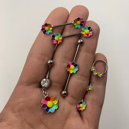 16G 1/4 Rainbow Hippie Flower Labret Monroe Tragus