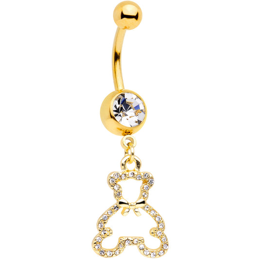 Clear Gem Gold Tone Hollow Bear Dangle Belly Ring