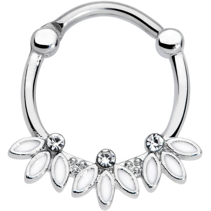 16G 3/8 Clear Gem White Leaves Septum Clicker