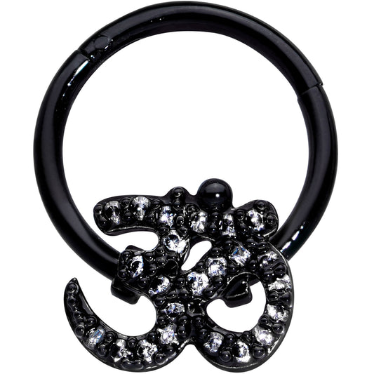 16G 3/8 Clear CZ Gem Black Amazing Om Hinged Segment Ring