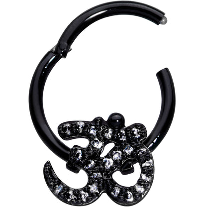 16G 3/8 Clear CZ Gem Black Amazing Om Hinged Segment Ring