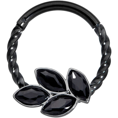 16G 3/8 Black Gem Black Oval Quartet Twisted Cartilage Clicker