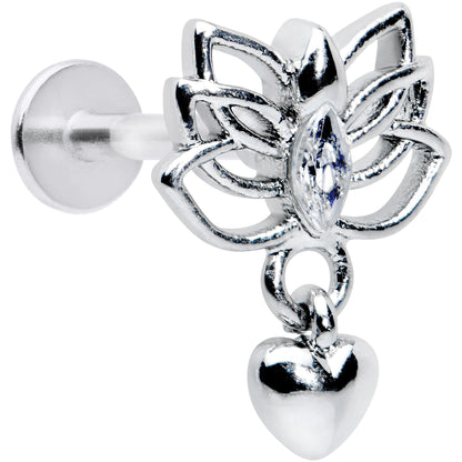 16G 5/16 Clear Gem Lotus Heart Dangle Labret Monroe Tragus