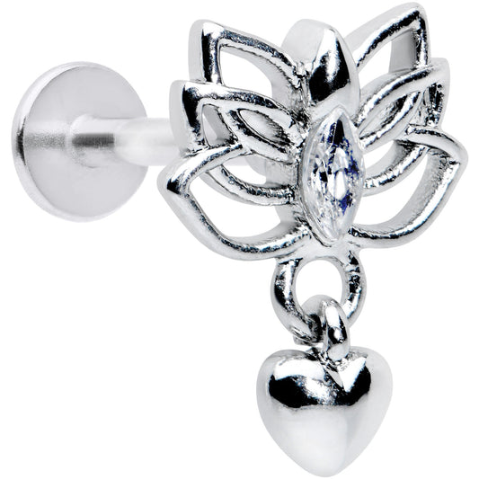 16G 5/16 Clear Gem Lotus Heart Dangle Labret Monroe Tragus