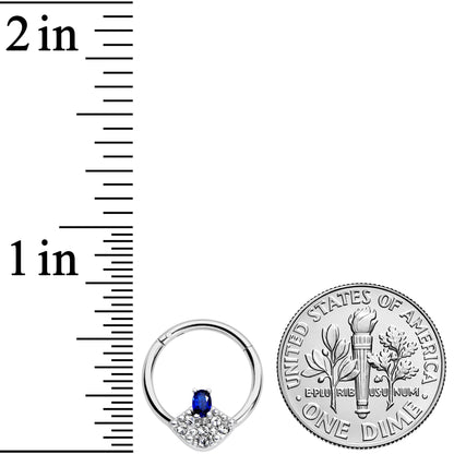 16G 3/8 Blue Clear Gem Art Deco Fan Hinged Segment Ring