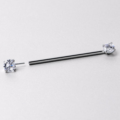 14G Clear CZ Gem Threadless Industrial Barbell 38mm