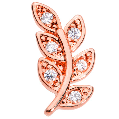 16G 1/4 Clear CZ Gem Rose Gold Tone Leaf Internal Thread Labret