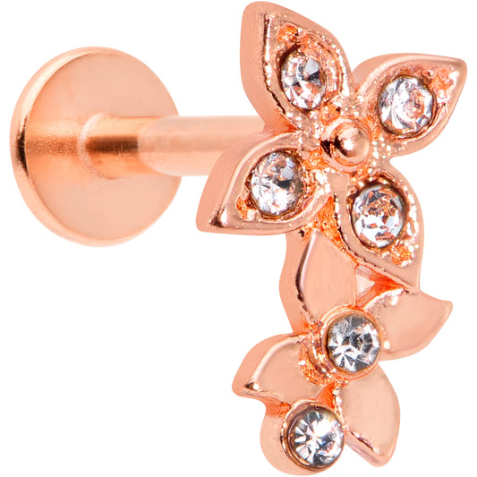 16G 5/16 Clear Gem Rose Gold Tone Butterfly Duo Labret Tragus