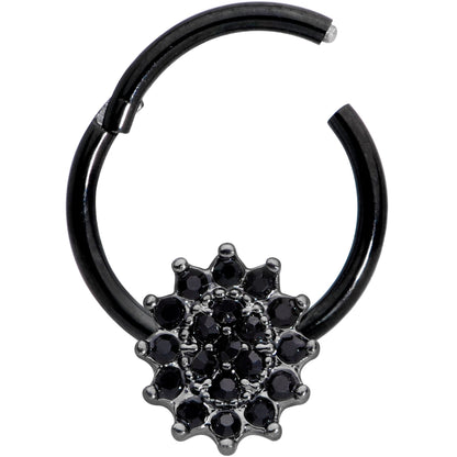 16G 3/8 Black Gem Black Oval Hinged Segment Ring
