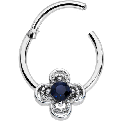 16G 3/8 Blue Gem Stylized Deco Cross Hinged Segment Ring