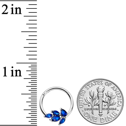 16G 3/8 Blue Gem Raindrop Hinged Segment Ring