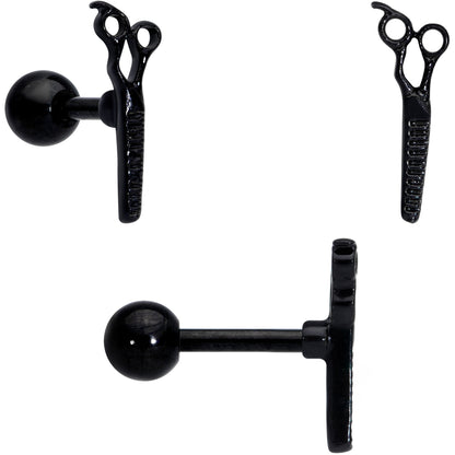 16G 1/4 Black Scissor Comb Hair Cartilage Tragus Earring Set of 3