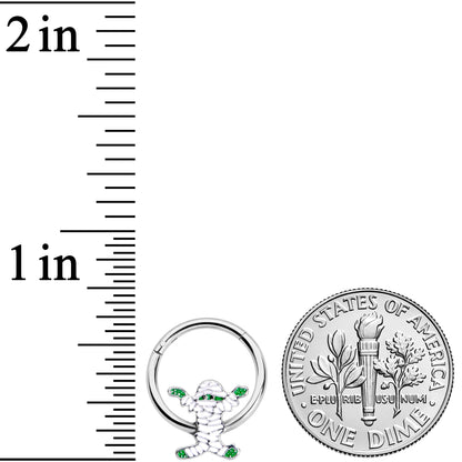 16G 3/8 White Green Mummy Halloween Hinged Segment Ring