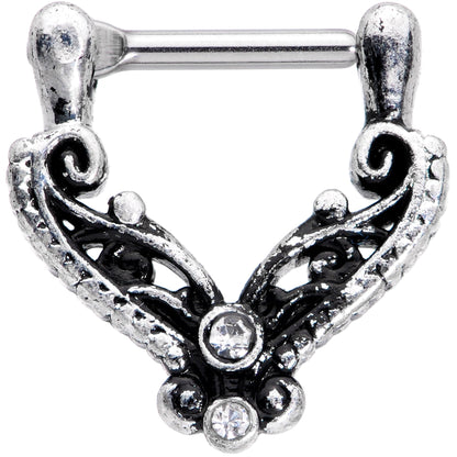 16G 3/8 Clear Gem Scrollwork Cartilage Clicker