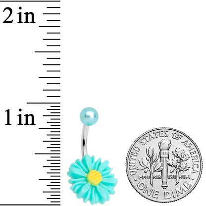 Aqua Gem Daisy Pearlescent Belly Ring Set of 3
