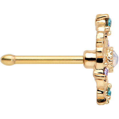 20G 1/4 White Synthetic Opal Gold Tone Web Nose Bone