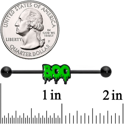 14G Black Green Spooky Boo Halloween Industrial Barbell 38mm
