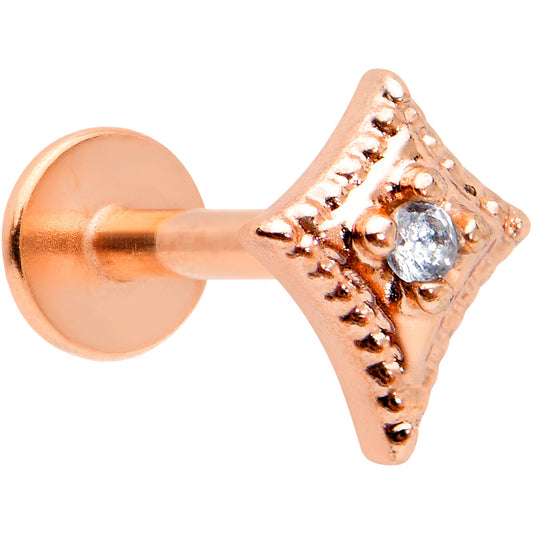 16G 1/4 Clear Gem Rose Gold Tone Edgy Rhombus Labret Tragus