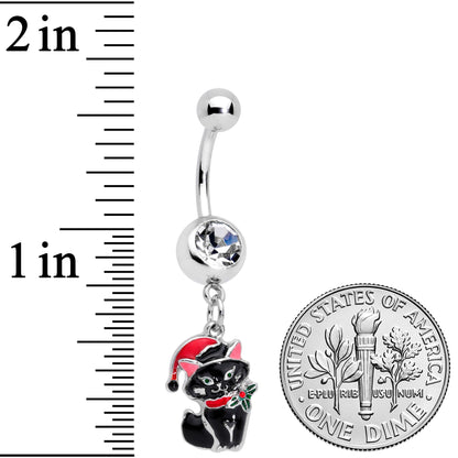 Santa Claus Black Cat Christmas Dangle Belly Ring