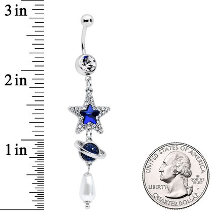 Clear Blue Gem Star Saturn Pearlescent Dangle Belly Ring
