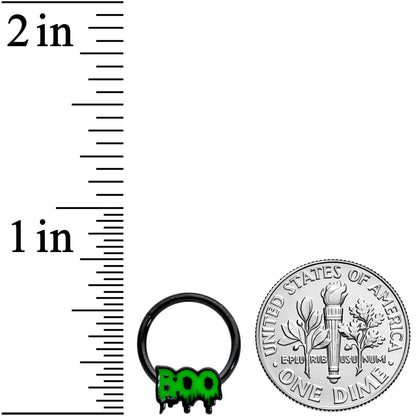 16G 3/8 Black Green Spooky Boo Halloween Hinged Segment Ring