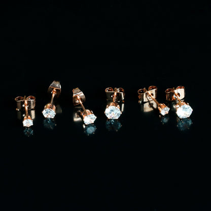 20G Clear CZ Gem Rose Gold Tone Post Stud Earring Set of 3