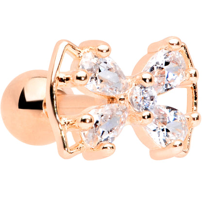 16G 1/4 Clear CZ Gem Rose Gold Tone Beauty Bow Cartilage Tragus