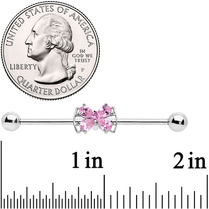 14G Pink CZ Gem Beauty Bow Industrial Barbell 38mm