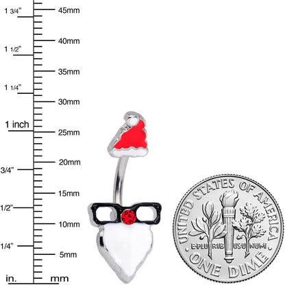 Red Gem Santa Face Glasses Christmas Belly Ring