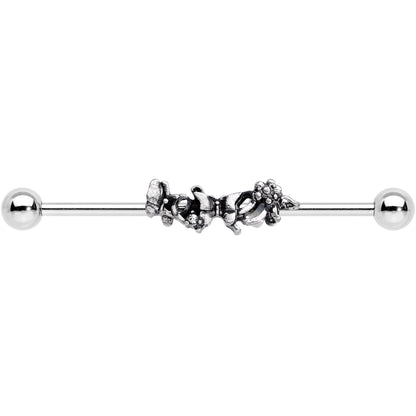 14G Clear Gem Butterfly Array Flower Industrial Barbell 38mm