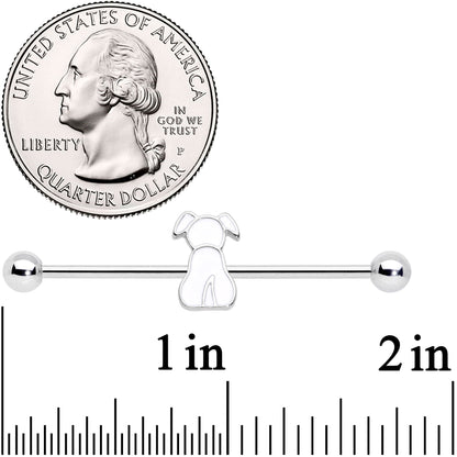 14G White Sitting Dog Industrial Barbell 38mm