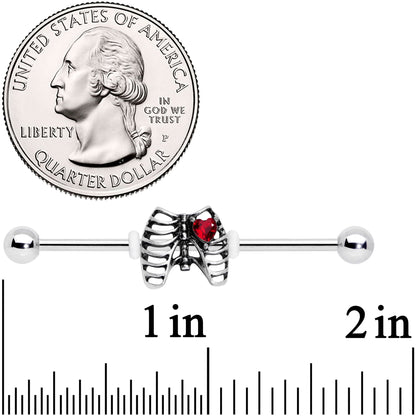 14G Red CZ Gem Heart Skeleton Halloween Industrial Barbell 38mm