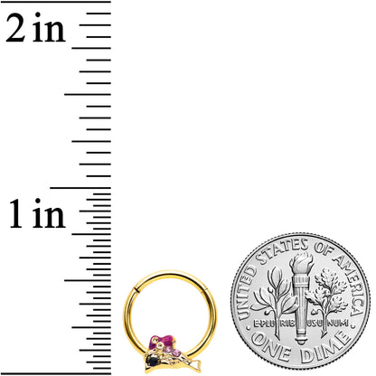 16G 3/8 Purple Gem Gold Tone Dainty Dolphin Hinged Segment Ring
