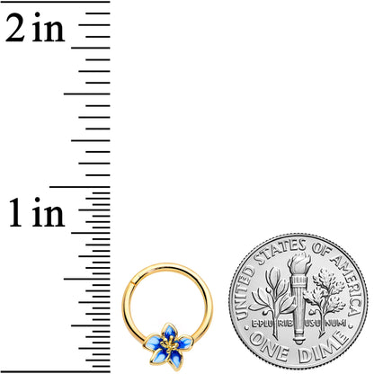 16G 3/8 Gold Tone White Blue Flower Hinged Segment Ring