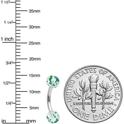 16G 5/16 Clear Green Glitter Ends Curved Barbell