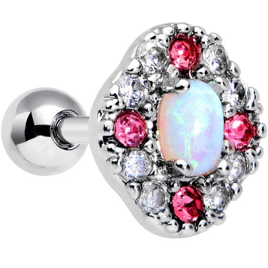 16G 1/4 White Synthetic Opal Glam Oval Cartilage Tragus Earring