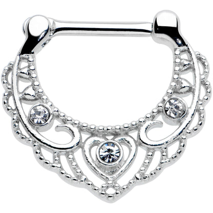 16G 5/16 Clear Gem Textured Baroque Heart Cartilage Clicker