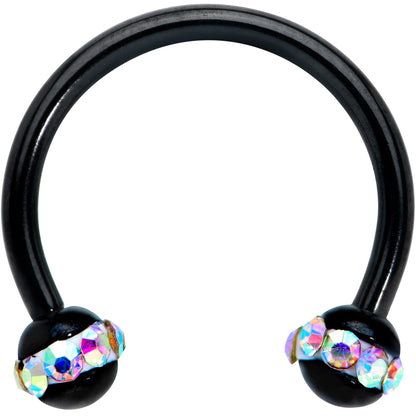 16G 3/8 Aurora Gem Black Banded Horseshoe Circular Barbell