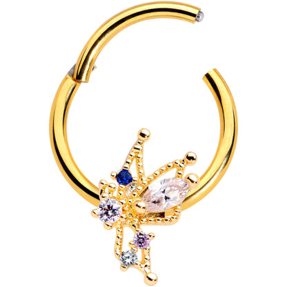 16G 3/8 Clear CZ Gem Gold Hue Angel Christmas Hinged Segment Ring