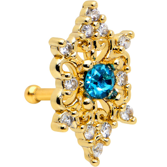 20G 1/4 Clear Blue Gem Gold Tone Royal Heart Nose Bone