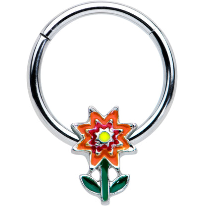 16G 3/8 Red Orange Yellow Fanciful Flower Hinged Segment Ring
