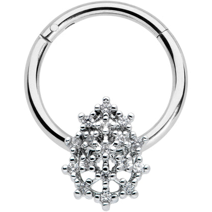 16G 3/8 Clear CZ Gem Nubbly Textured Drop Hinged Segment Ring