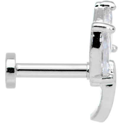 16G 1/4 Clear CZ Gem Leaves Internally Threaded Labret Tragus